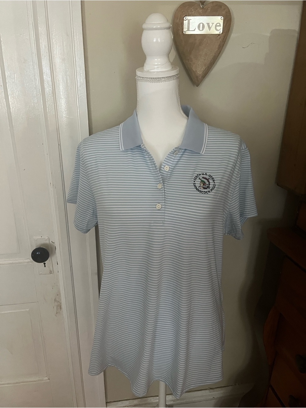 Light Blue & White Striped 2026 Women’s USOpen Golf Shirt